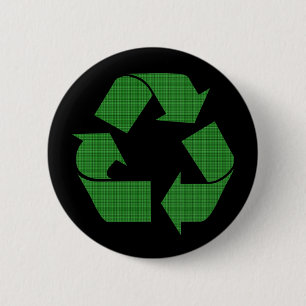 plaid recycle pinback button