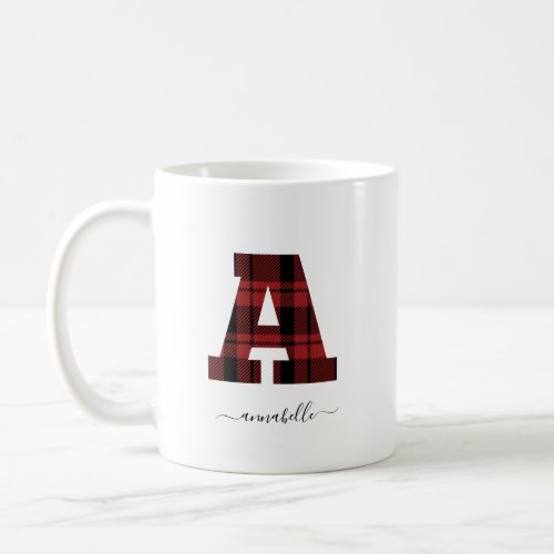 Plaid Red and Black Monogram Letter A Coffee Mug