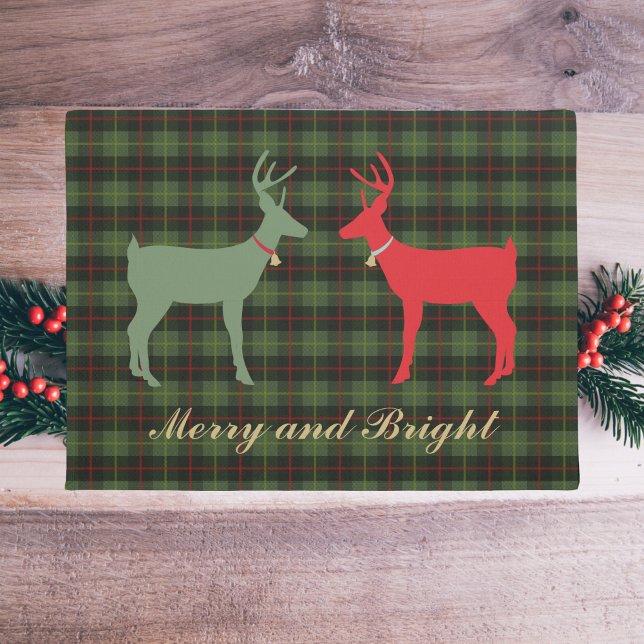 Plaid Red and Green Merry and Bright Reindeer Doormat (Creator Uploaded)