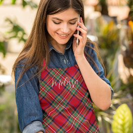 Plaid Red and Green Rustic Clan Stewart Tartan Apron