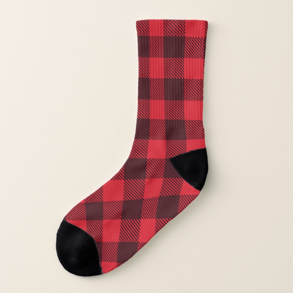 Discover Plaid Red Black Check Initials Socks