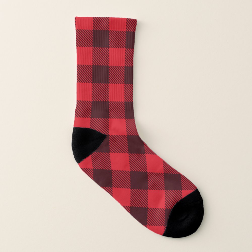 Discover Plaid Red Black Check Initials Socks