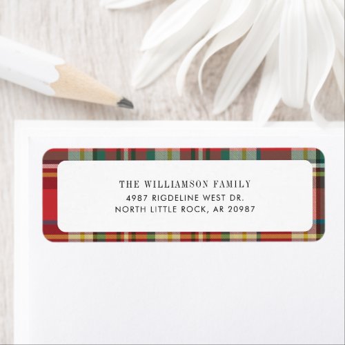 Plaid Red Check Christmas Holiday Return Address Label