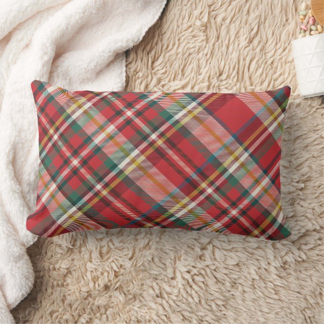 Plaid Red Check Elegant Farmhouse Holiday Lumbar Pillow (Blanket)