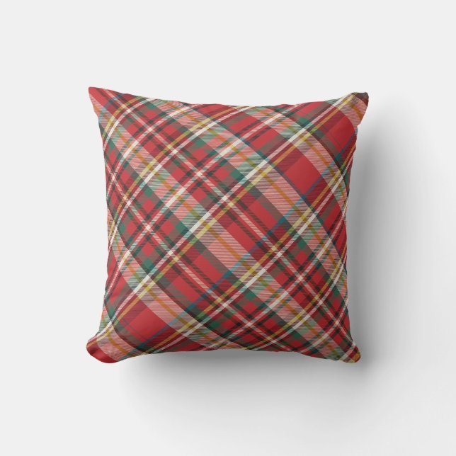 Plaid Red Check Elegant Farmhouse Throw Pillow (Front)