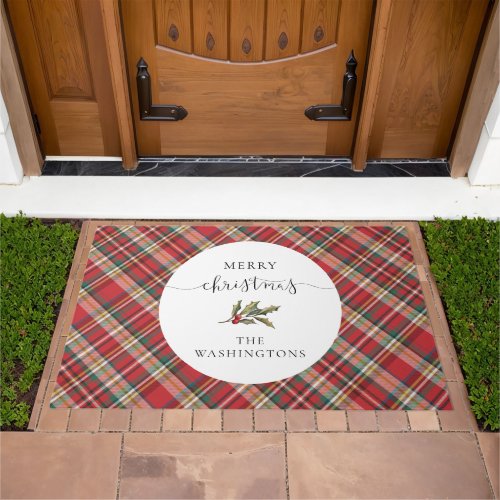 Plaid Red Check Rustic Christmas Holiday Farmhouse Doormat