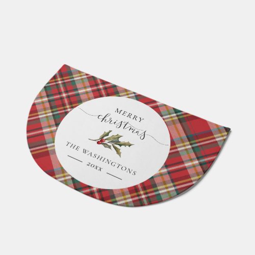 Plaid Red Check Rustic Merry Christmas Farmhouse Doormat