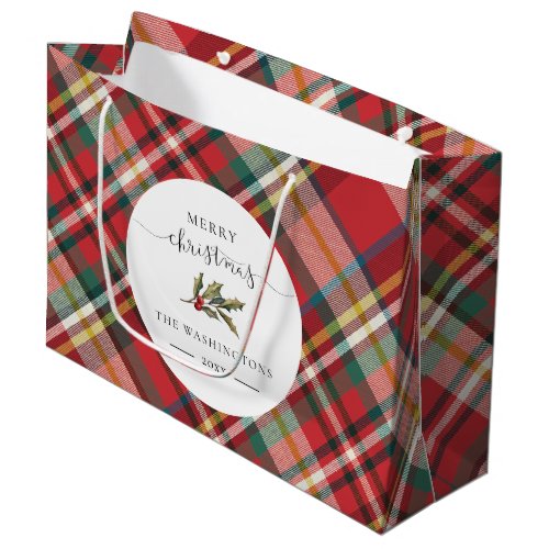 Plaid Red Check Rustic Merry Christmas Farmhouse Large Gift Bag