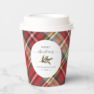 Plaid Red Check Rustic Merry Christmas Farmhouse Paper Cups