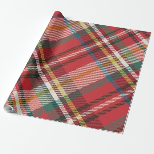 Plaid Red Checkered Christmas Holidays Rustic Wrapping Paper