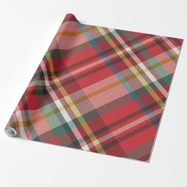 Plaid Red Checkered Christmas Holidays Rustic Wrapping Paper (Unrolled)
