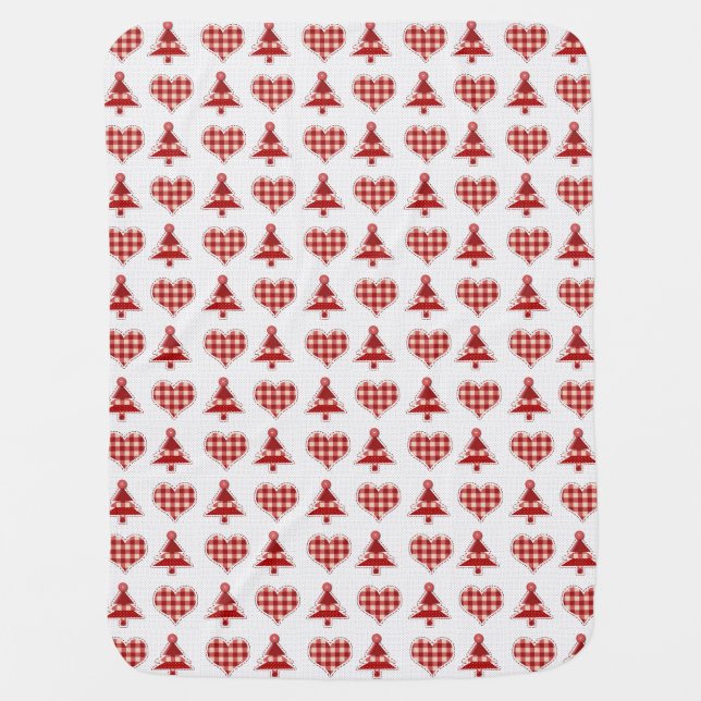 Plaid Red Christmas Trees and Hearts Pattern Baby Blanket (Front)