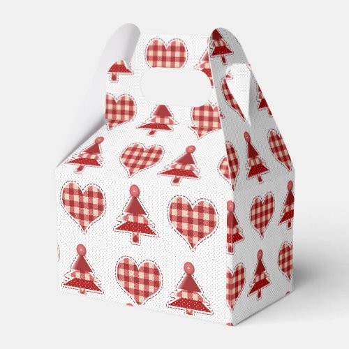 Plaid Red Christmas Trees and Hearts Pattern Favor Boxes