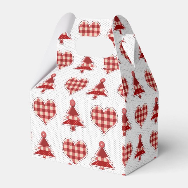 Plaid Red Christmas Trees and Hearts Pattern Favor Boxes (Front Side)