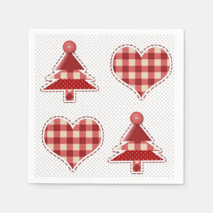 Plaid Red Christmas Trees and Hearts Pattern Napkins