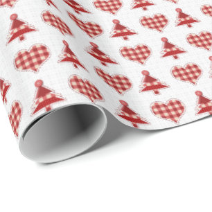Plaid Red Christmas Trees and Hearts Pattern Wrapping Paper