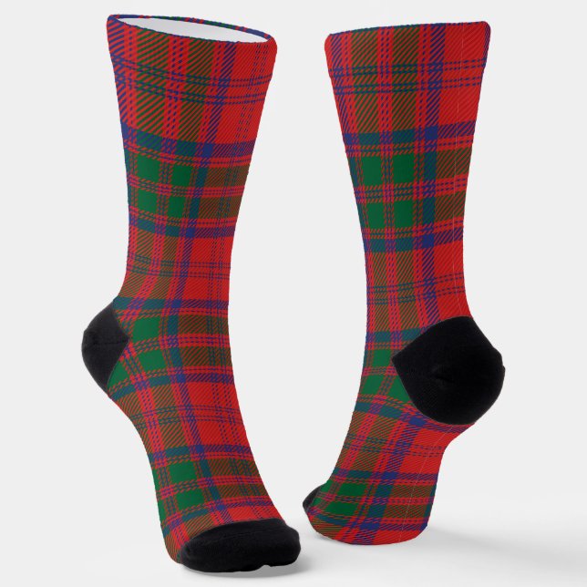 Plaid Red Green Check Tartan Socks (Angled)