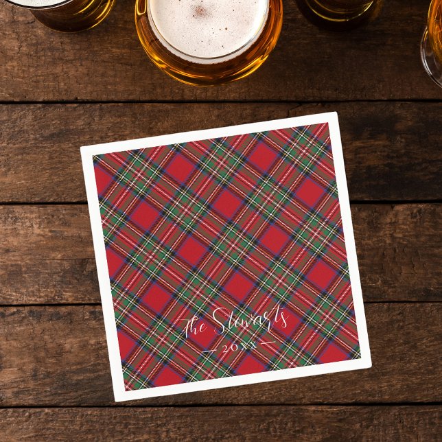 Plaid Red Green Rustic Classic Stewart Tartan Napkins (Rustic Plaid Stewart Tartan Personalized Paper Napkin)