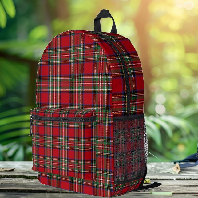 Plaid Red Green Rustic Classic Stewart Tartan Printed Backpack (Rustic Plaid Red and Green Check Stewart Tartan Backpack)