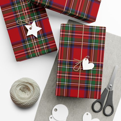 Plaid Red Green Rustic Classic Stewart Tartan Wrapping Paper