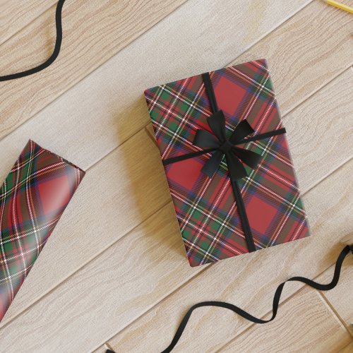 Plaid Red Green Rustic Stewart Tartan Wrapping Paper