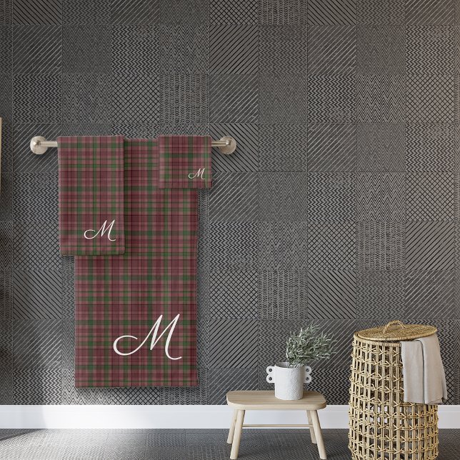 Plaid Red Green Tartan Monogram Bath Towel Set (Creator Uploaded)