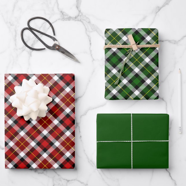 Plaid  Red Green White and Black  Wrapping Paper Sheets (Front)