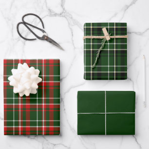 Plaid Red Green White and Black Wrapping Paper Sheets