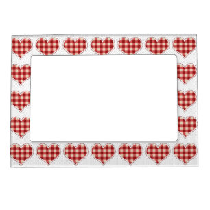 Plaid Red Hearts Pattern Dotty Magnetic Frame