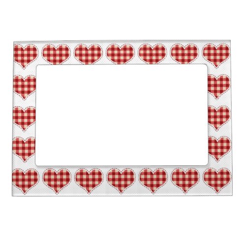 Plaid Red Hearts Pattern Dotty Magnetic Frame