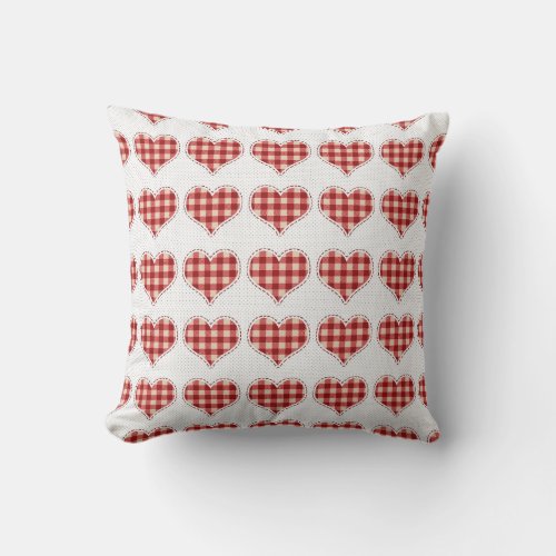 Plaid Red Hearts Pattern Dotty Throw Pillow