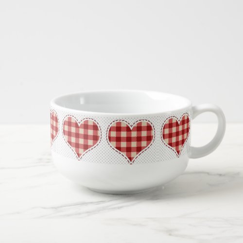 Plaid Red Hearts Pattern  Soup Mug