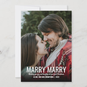 Plaid Red Marry Marry Newly Weds Photo Christmas Holiday Card