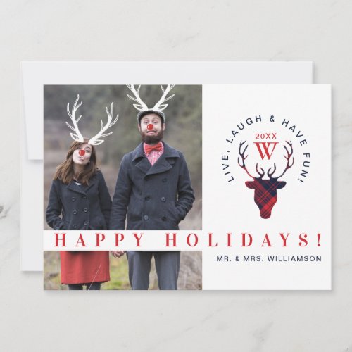 Plaid Red Nose Reindeer Vintage Holiday Photo Card