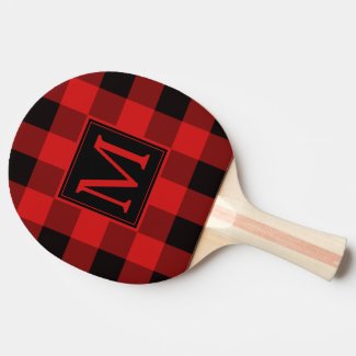 Plaid red pattern monogram ping pong paddle