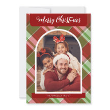 Plaid Red Poinsettias Christmas Personalized Photo