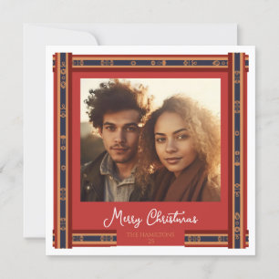 Plaid Red Ribbon Border Christmas Card