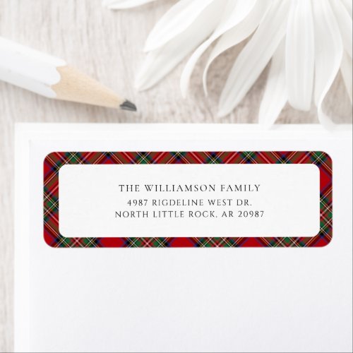 Plaid Red Rustic Christmas Tartan Return Address Label