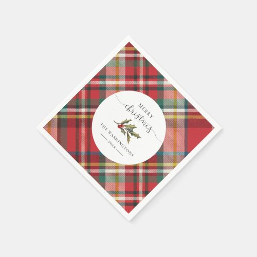 Plaid Red Rustic Merry Christmas Farmhouse Paper Napkins