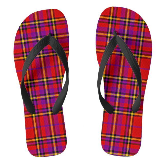 Plaid Red Tartan Swahili Checkered Pattern-54813 Flip Flops (Footbed)