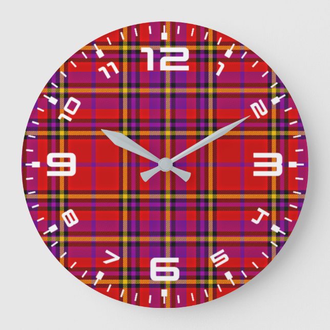 Plaid Red Tartan Swahili Checkered Pattern-54813 Large Clock (Front)