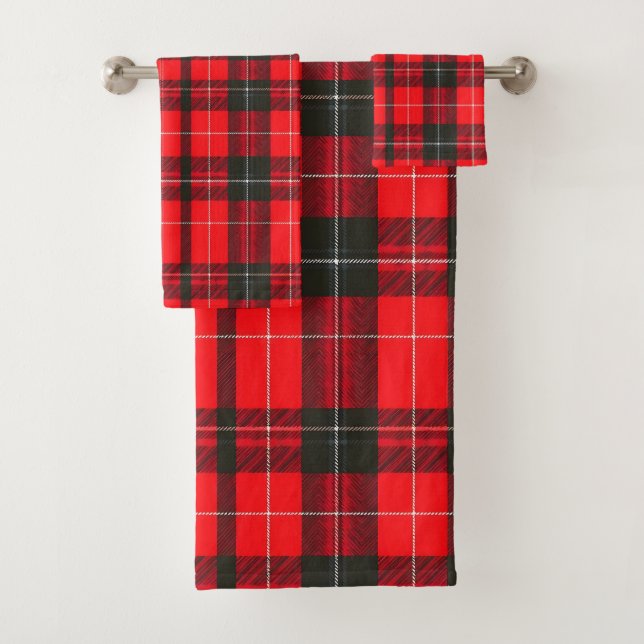 Plaid Red Traditional Tartan Trendy Collection Bath Towel Set (Insitu)