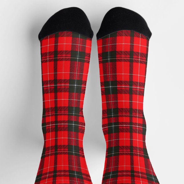 Plaid Red Traditional Tartan Trendy Collection Socks (Top)