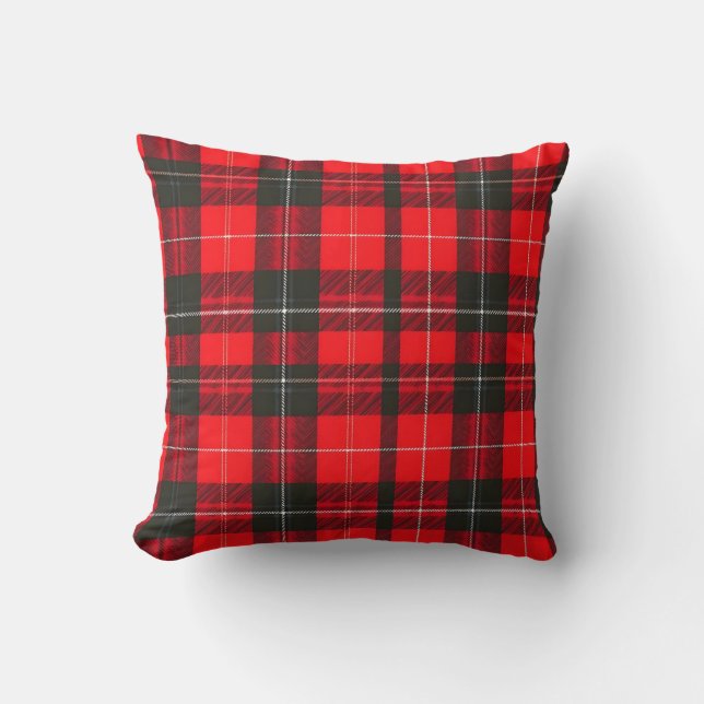 Plaid Red Traditional Tartan Trendy Collection Throw Pillow (Front)