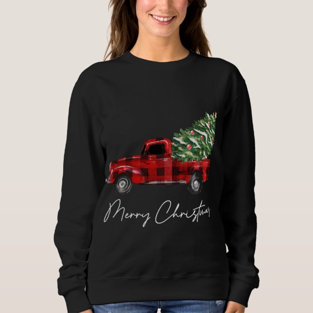 Plaid Red Truck Christmas Merry Christmas Xmas Tre Sweatshirt (Front)