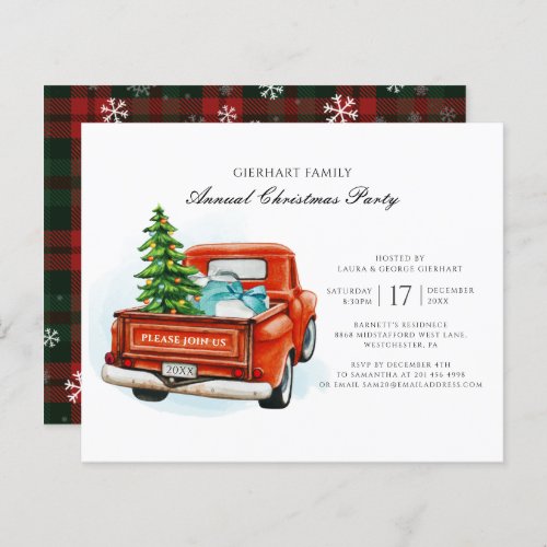 Plaid Red Truck Christmas Party Invitation