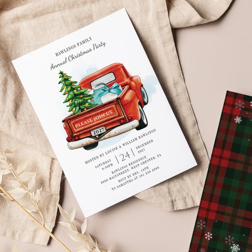 Plaid Red Truck Christmas Party Invitation Flyer