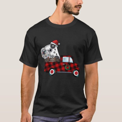 Plaid Red Truck Controller Video Game Christmas Pa T_Shirt