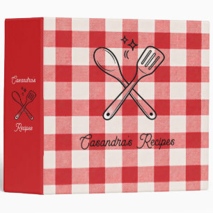 Plaid Red & White Custom Name Gift 3 Ring Binder