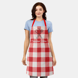 Plaid Red & White Custom Name Gift Apron